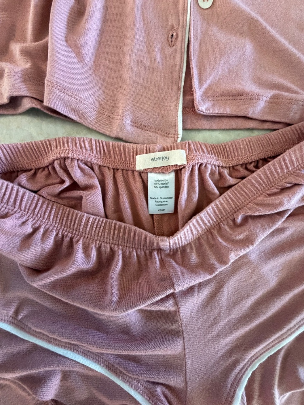 Eberjey Gisele Shortie Short Pajama Set in Berry Blush with Ivory Size XS - Picture 12 of 13